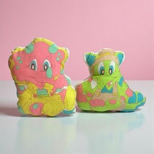 2 VTG 80s Tiny Dinos Triceratot Plush Pillow 1987 Guy Gilchrist Pastel Dinosaurs